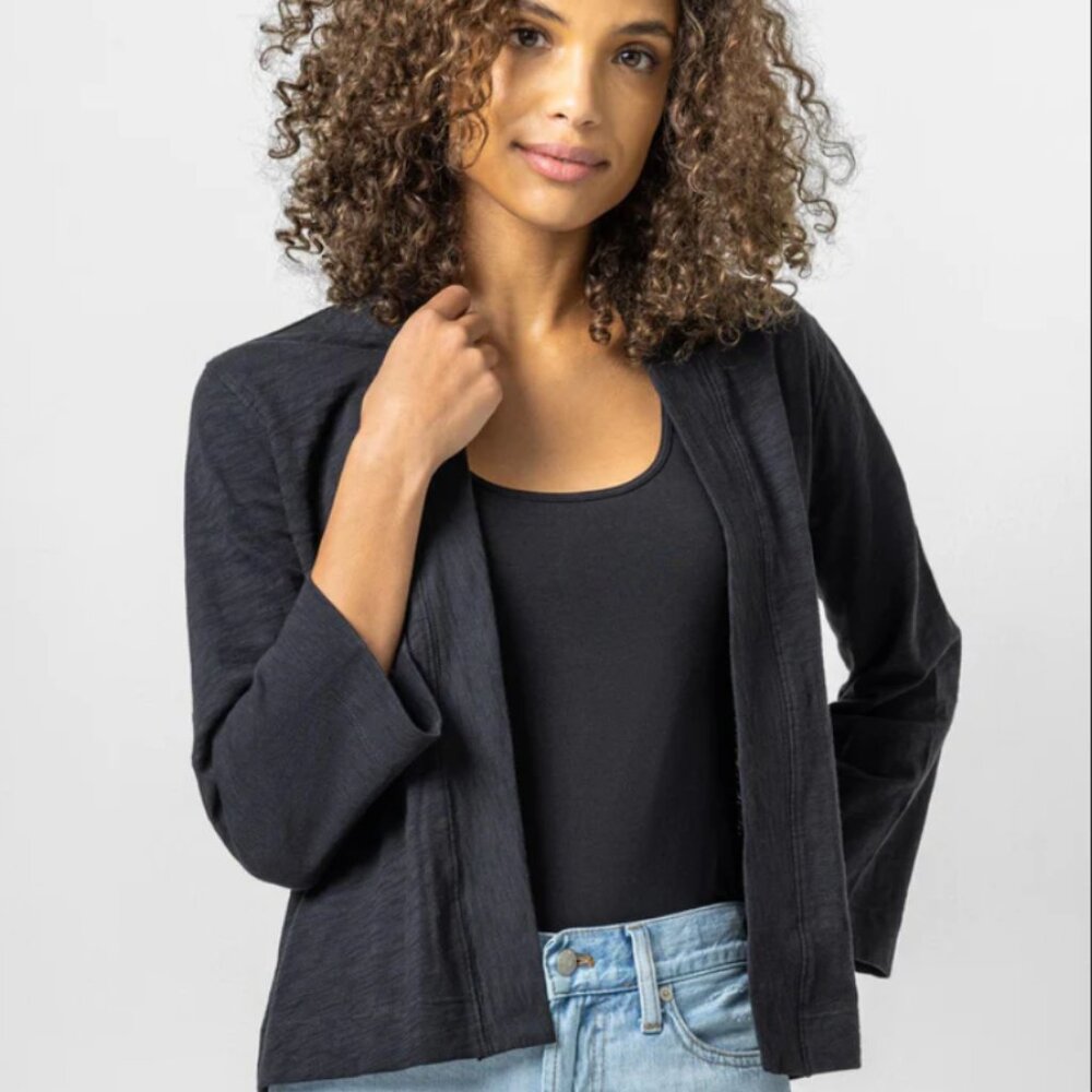 Lilla P Loose Knit Slub Open Cotton Cardigan